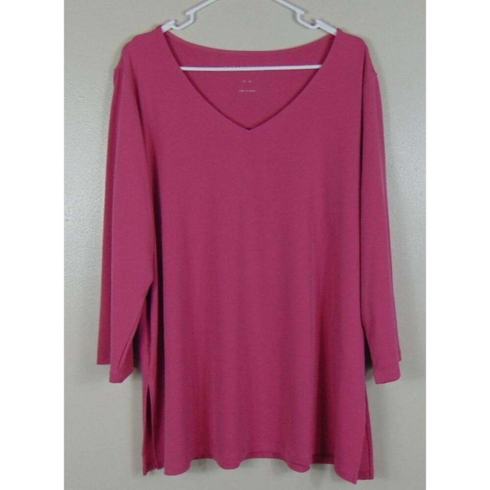 Susan Graver Modern Essentials Liquid Knit Tunic Womens Top XL V-neck 3/4 Sleeve
